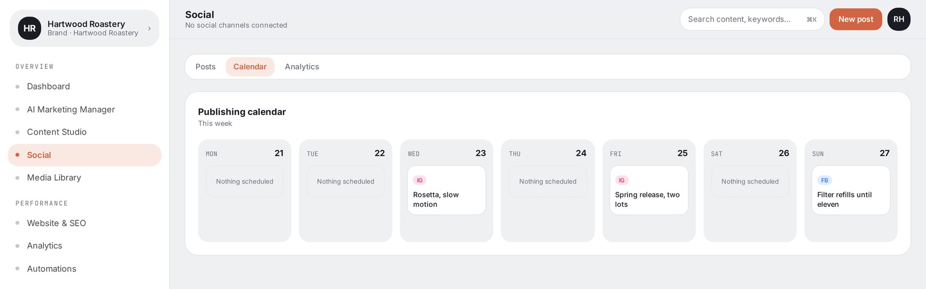Helios publishing calendar coordinating campaign content